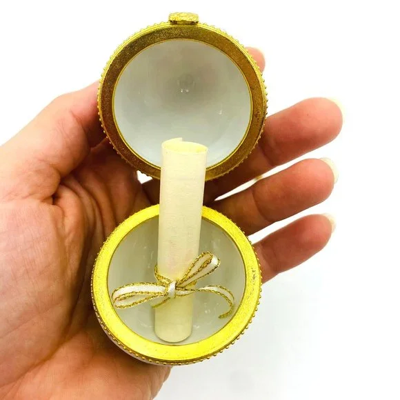 Vintage Porcelain Egg Hummingbird Club Floral Trinket Box w/ Gold Colored Stand - Picture 8 of 9